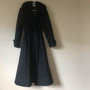Vintage Black Fur Trim Water Resistant Coat